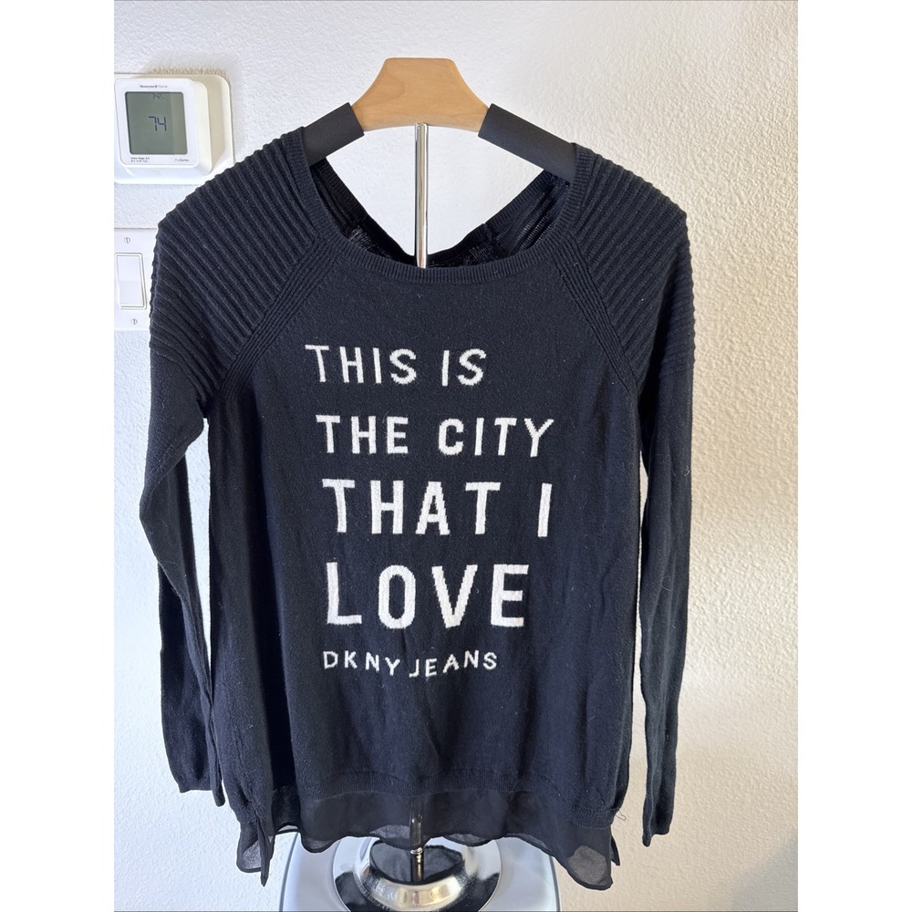 DKNY Jeans Women's Sweater Logo Knit Long Sleeve Black Size S